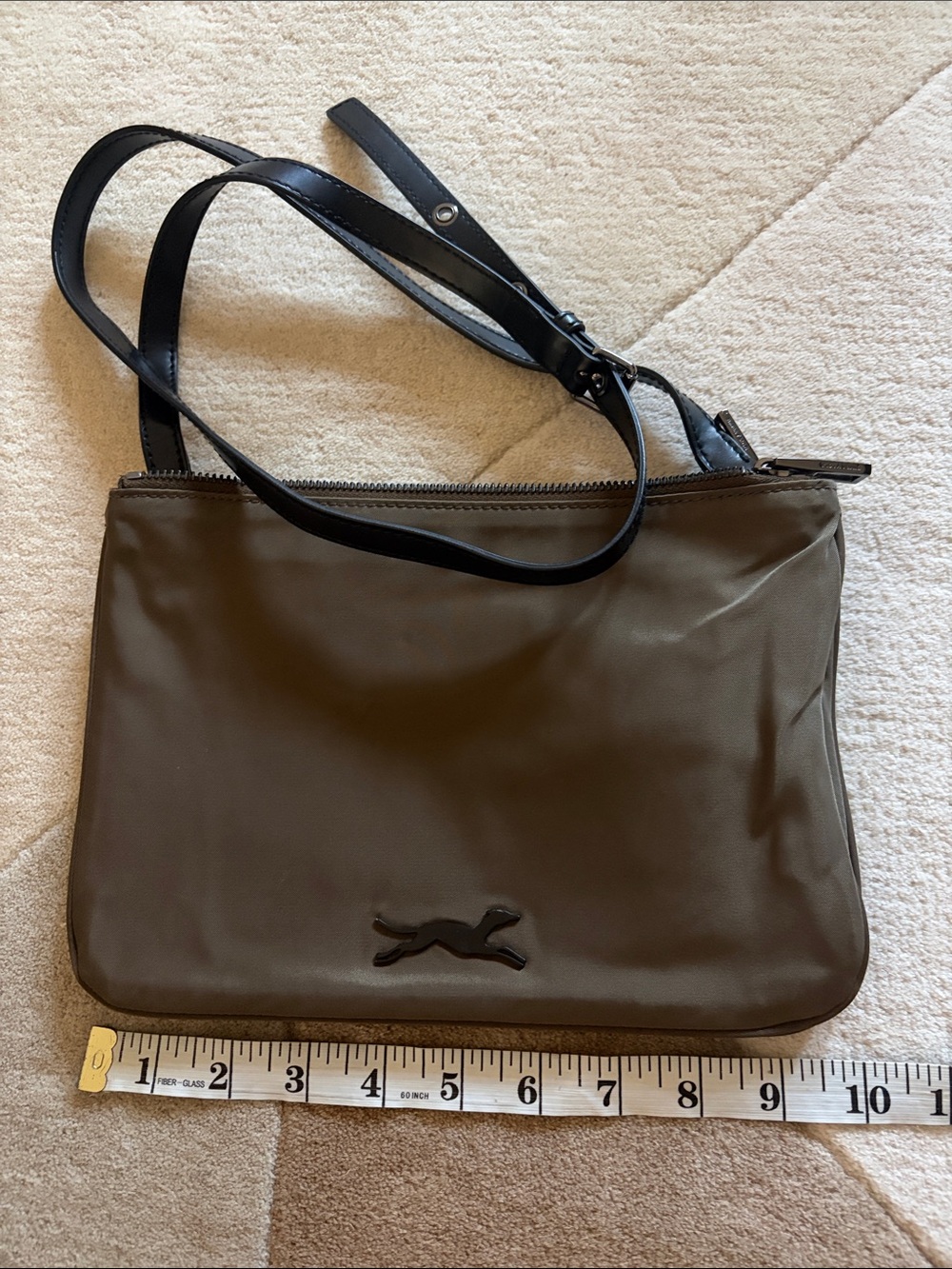 Womens Crossbody Bag in Olive Green with Black Strap